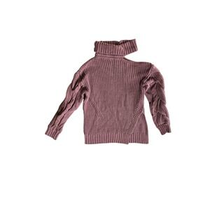 ASTR The Label Turtle Neck Cutout‎ Chunky Cable Knit Sweater Chocolate Brown XS